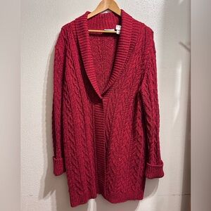 Liz Claiborne Red Cable Knit Open Front Cardigan Sweater | Women’s Large